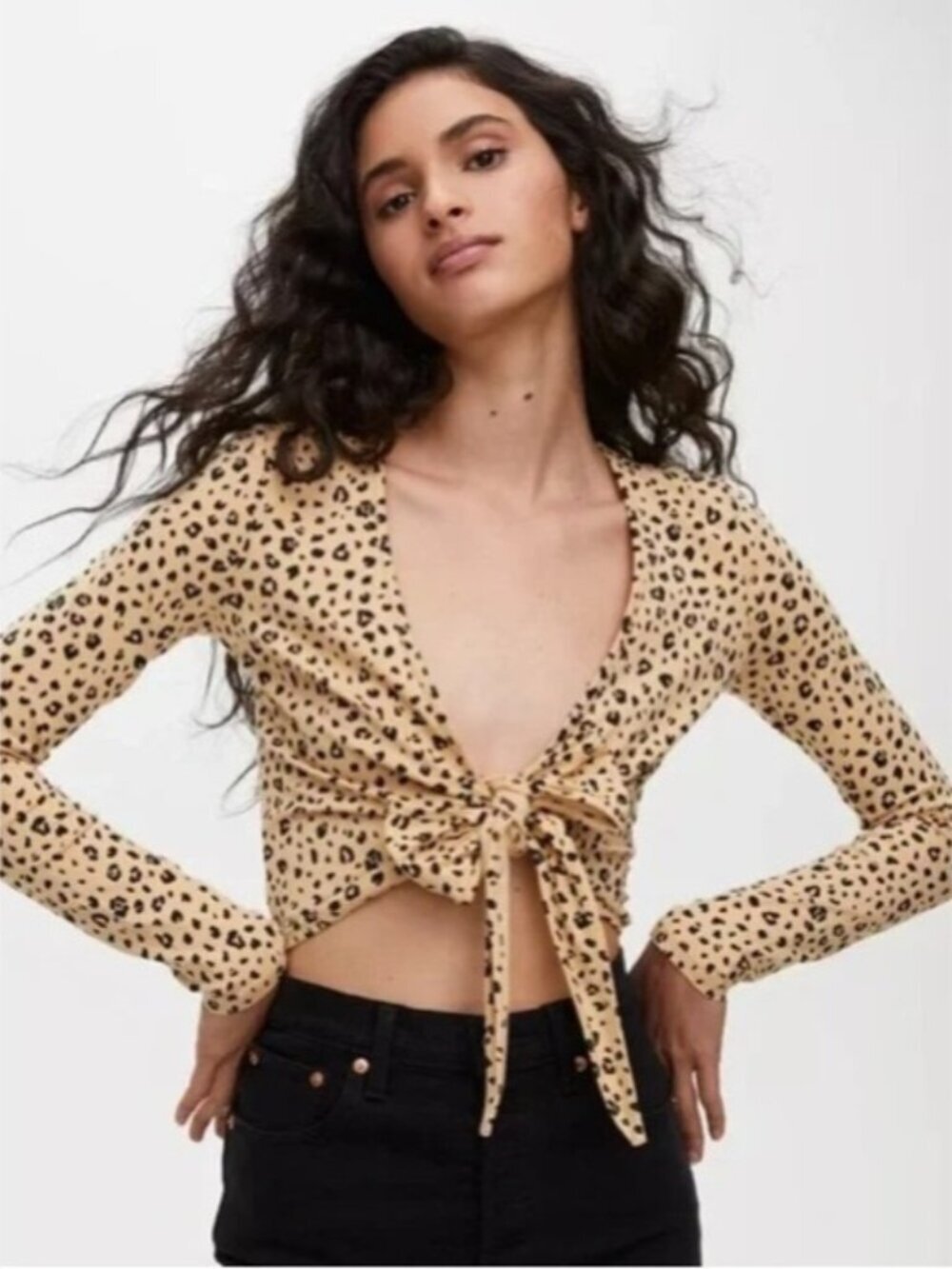 Aritzia Sunday Best Leopard Print Tie Front Top